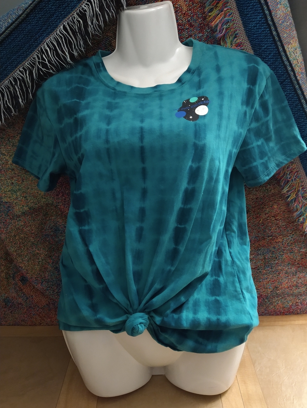 Empyre Teal Tie-Dye Graphic Tee with Yellow Galaxy Print